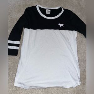 PINK, Black & White Cropped Sleeve Long Sleeve, Size XS